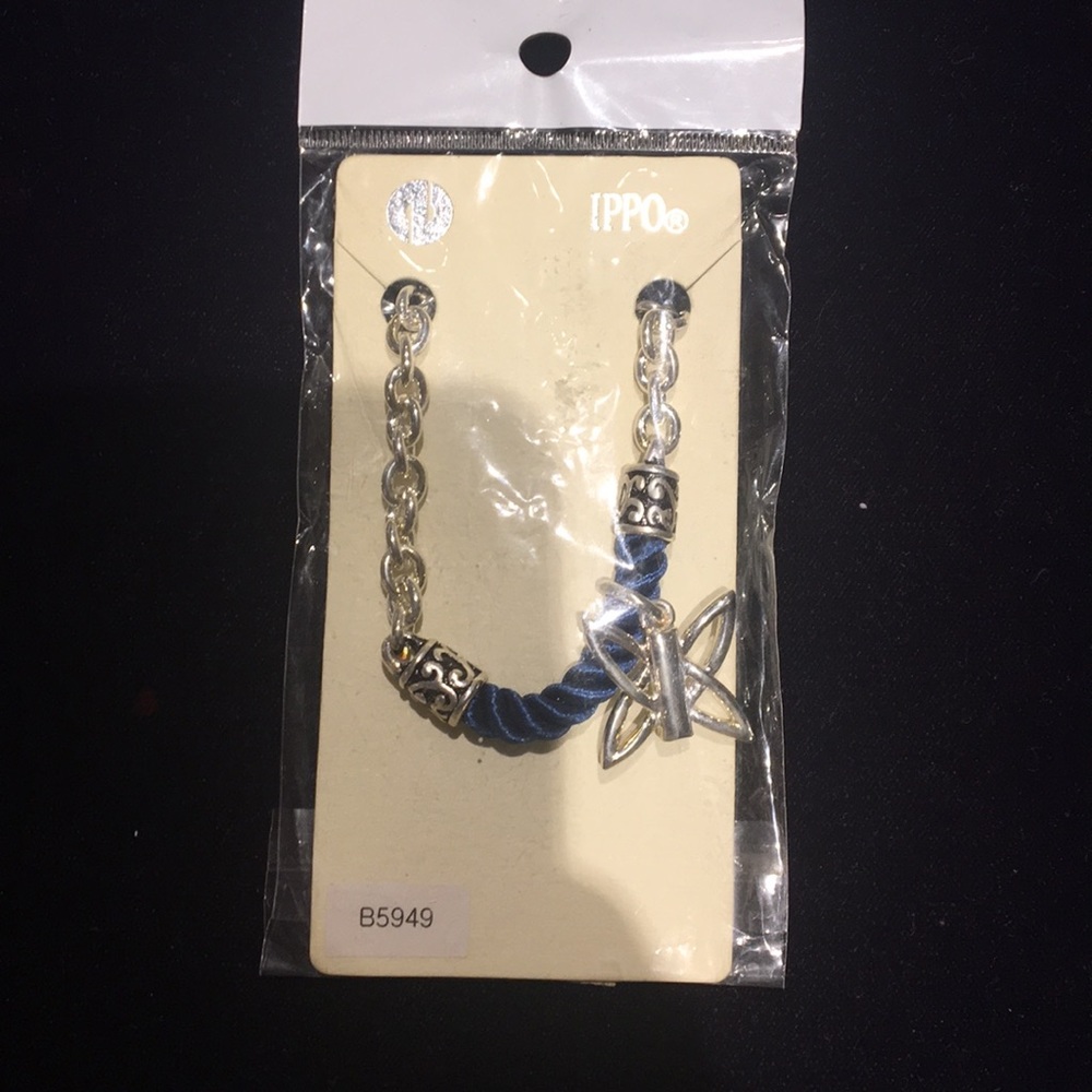 Silver and blue link bracelet